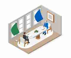 Free vector diplomacy and diplomat isometric composition two high ranking officials sitting across the table from each other vector illustration