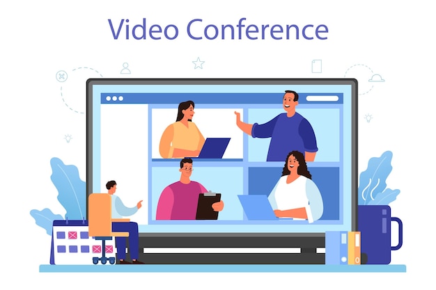 Directors board online service or platform Business planning and development Brainstorming or negotiating process Online video conference Flat vector illustration