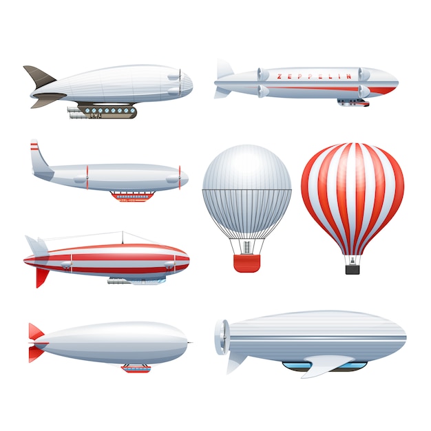 Free vector dirigible and hot air balloons airships