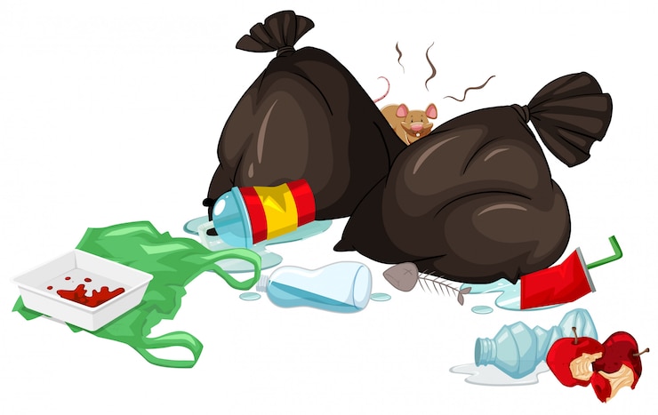Free Vector dirty trash bags and rotten food on the floor