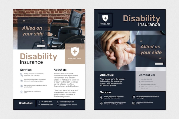 Free vector disability insurance template vector with editable text set