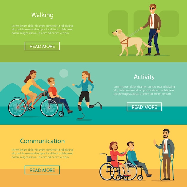 Free vector disabled people horizontal banners