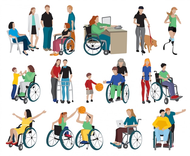Disabled people icons set