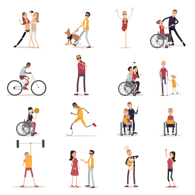 Free vector disabled people icons set