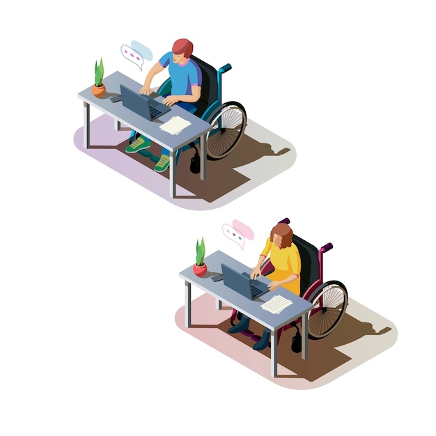 Бесплатное векторное изображение Инвалиды, работающие вместе в офисе иллюстрации