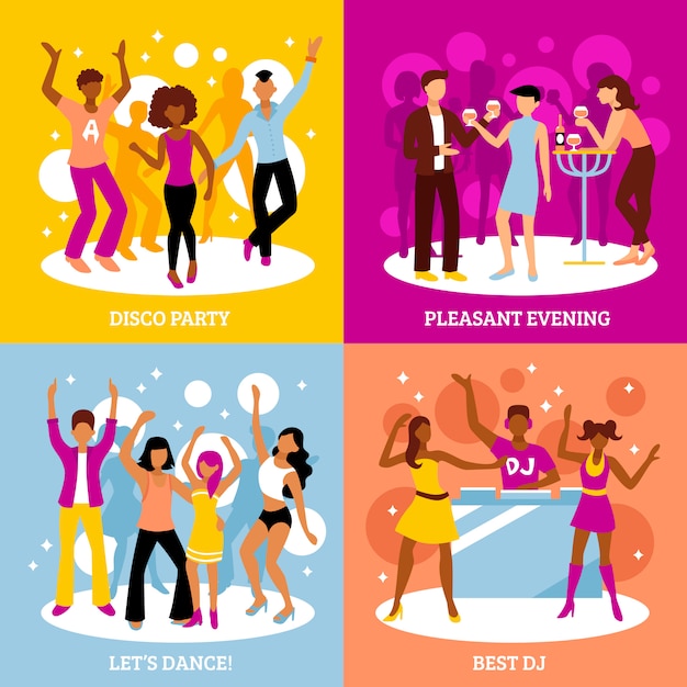 Free vector disco party characters set