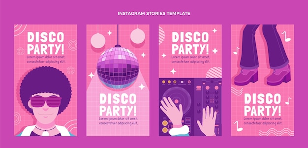 Free vector disco party instagram stories collection