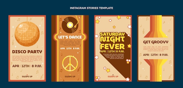 Free vector disco party instagram stories pack