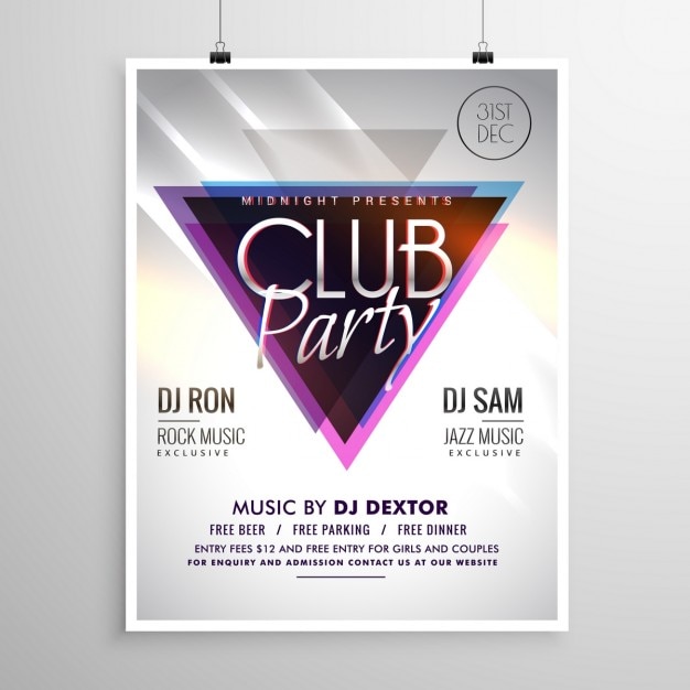 Disco party poster template with triangle