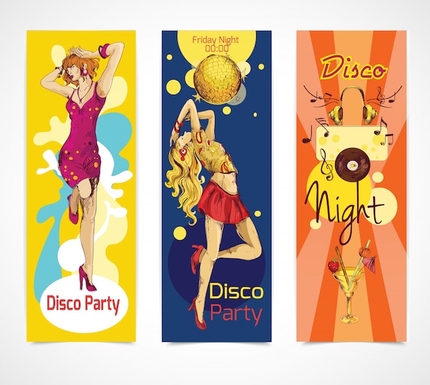 Free vector disco sketch banners set