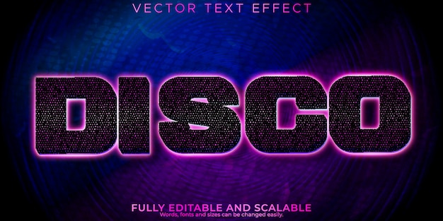 Бесплатное векторное изображение Текстовый эффект дискотеки, редактируемая музыка и стиль текста вечеринки