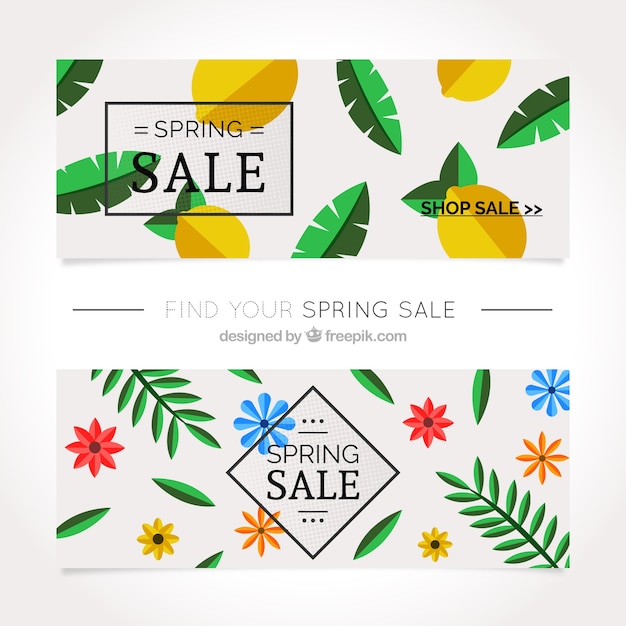 Free vector discount banners with flowers and lemons