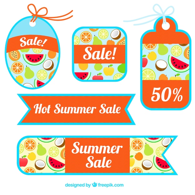 Free vector discount labels of summer fruit