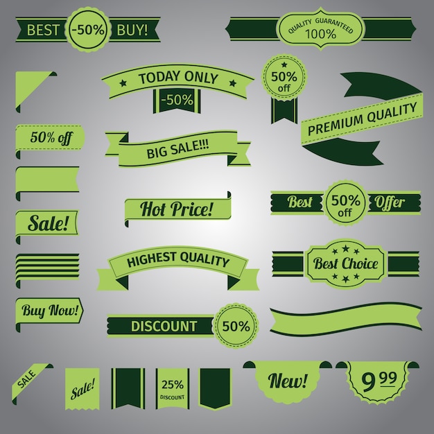 Бесплатное векторное изображение Скидка ретро лента зеленый комплект