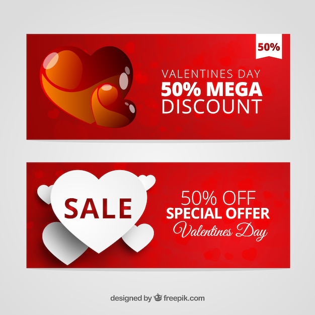 Vettore gratuito bandiere rosse valentine sconto