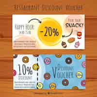 Free vector discount vouchers for food, hand drawn