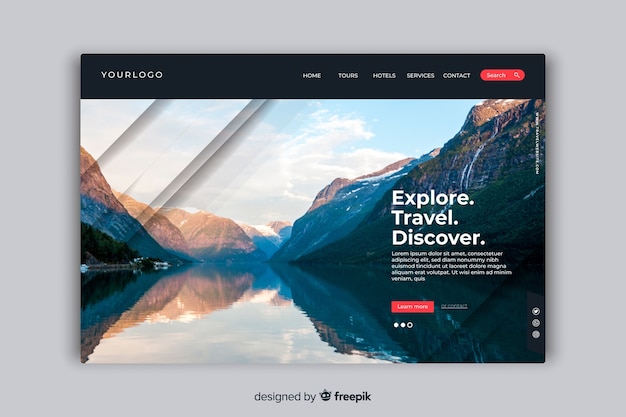 Free vector discover travel landing page with photo