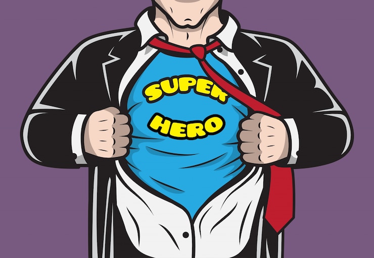 Free Vector disguised hidden comic book superhero businessman tearing his shirt concept vector illustration