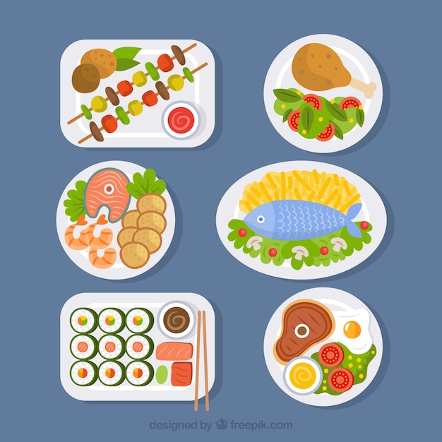 Free vector dishes collection with different food