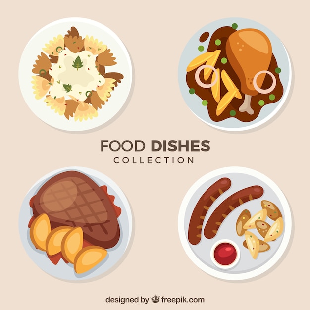 Бесплатное векторное изображение Блюда с едой в виде сверху