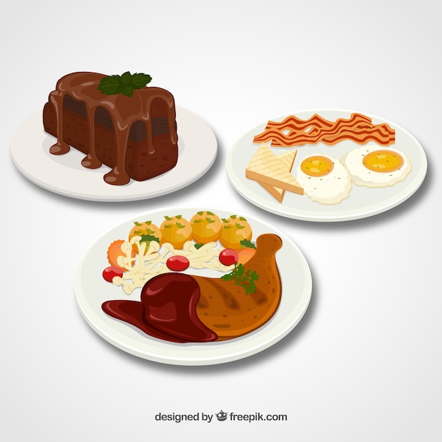 Free vector dishes collection with food