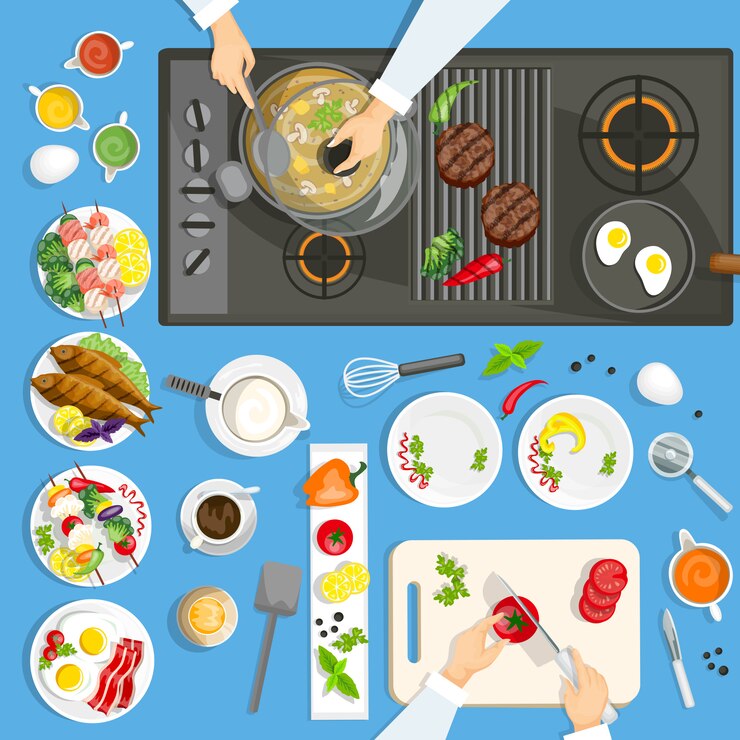 Free Vector dishes and utensils on the kithen