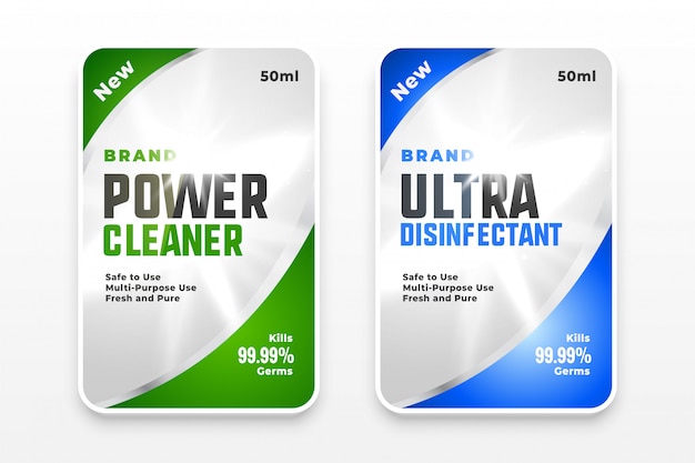 Free vector disinfectant and cleaner labels template design concept