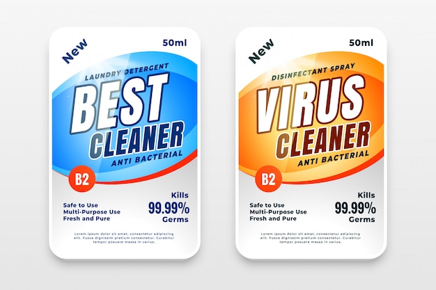 Free vector disinfectant and cleaner labels template design set