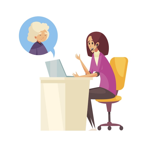 Dispatchers client support call center composition with character of female agent with headset and clients chat head vector illustration