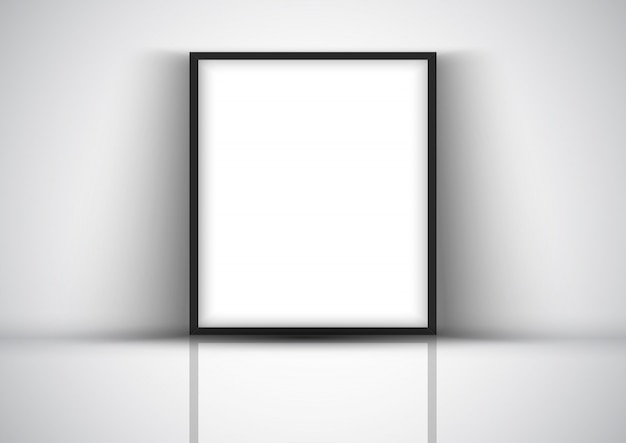 Display background with blank picture frame against a wall