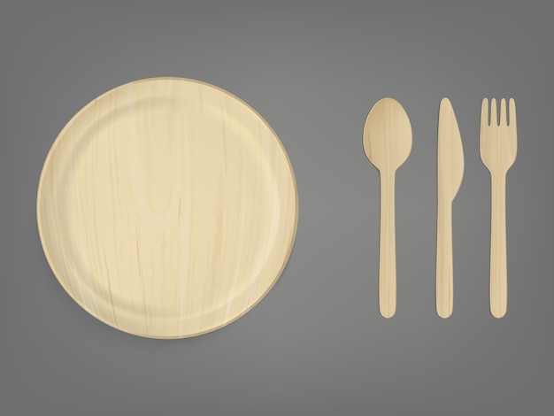 使い捨て木製食器現実的なベクトルのセット