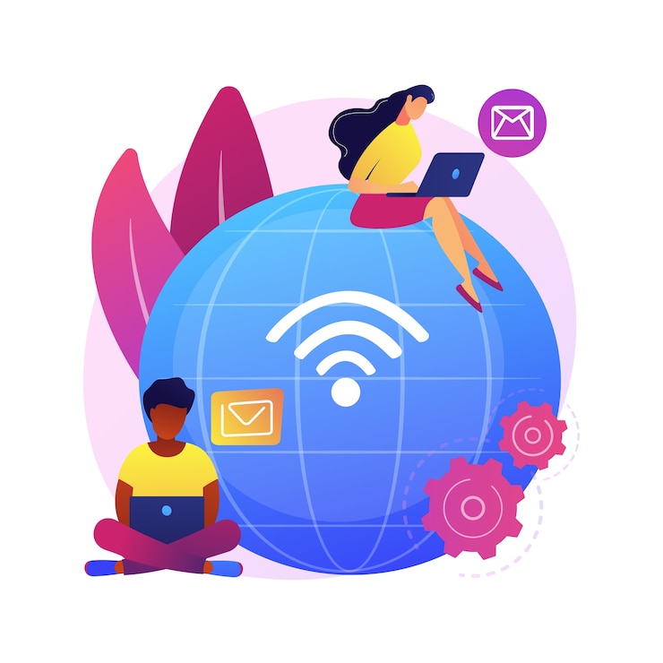 Free Vector distance working abstract concept   illustration. distance office, working from home, remote job possibility, communication technology, online team meeting, digital nomad
