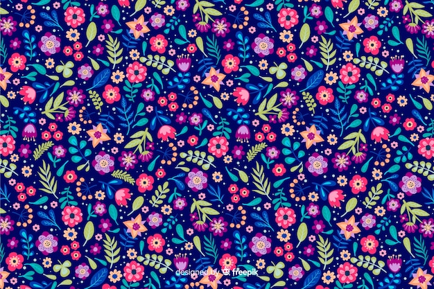 Ditsy floral background with different colorful flowers