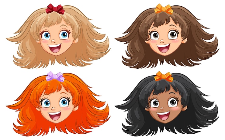 मुफ़्त वेक्टर diverse cartoon girls faces illustration