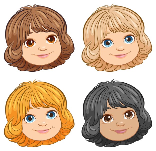 Free vector diverse childrens faces vector set