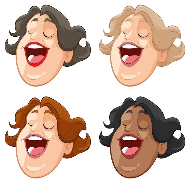 Free vector diverse faces of joyful laughter