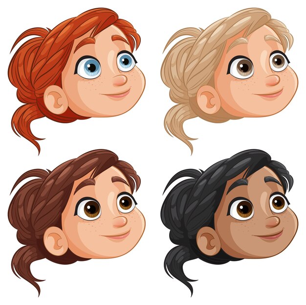 Diverse Female Cartoon Faces Collection