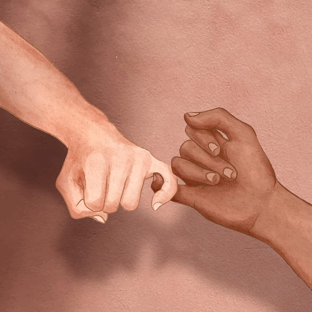 Diverse hands pinky promise  aesthetic illustration social media post