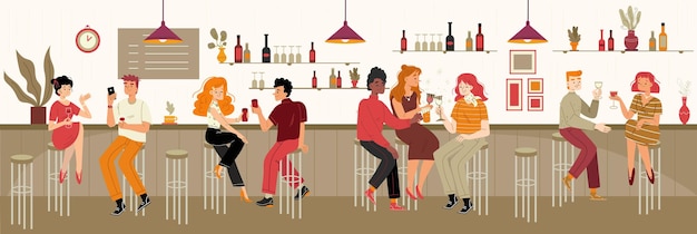 Diverse people drink alcohol in bar