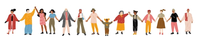 Free vector diverse people standing together and holding hands