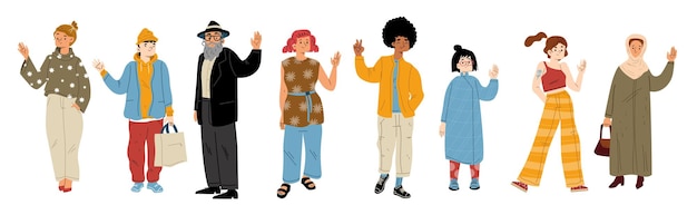 Free vector diverse people waving hand