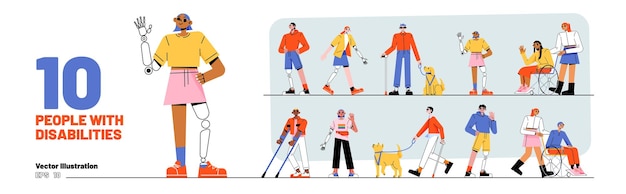 Free vector diverse people with disabilities set