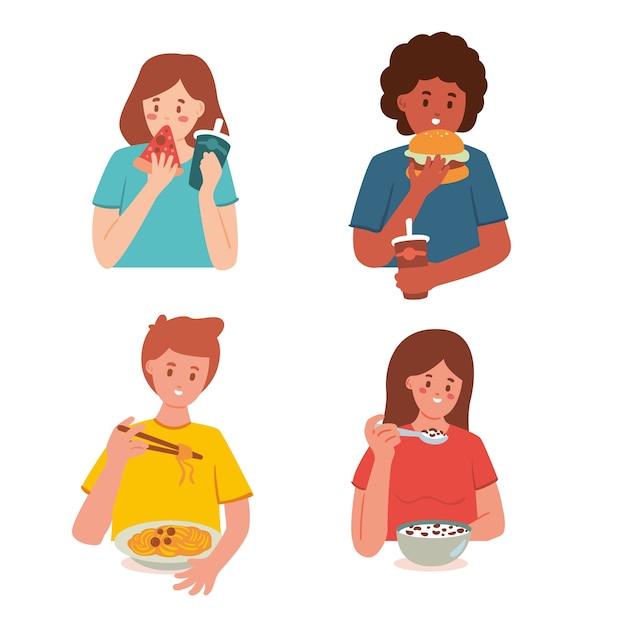 Free vector diverse people with food