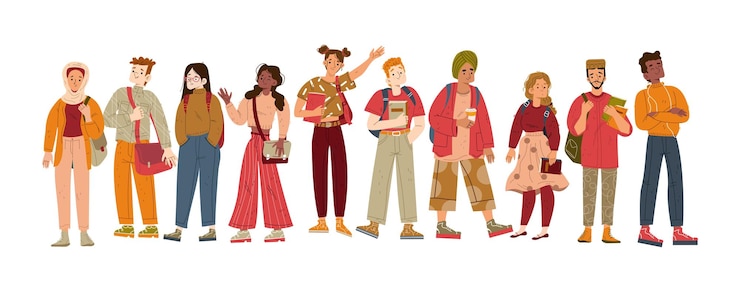 Free Vector diverse students with books classmates studying
