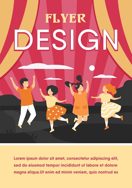 Vector Templates: Diversity and Childhood Concept – Group of Happy Diverse Kids Playing Together, Jumping on Grass, Having Fun, Enjoying Nature Flyer Template – Free Vector Download