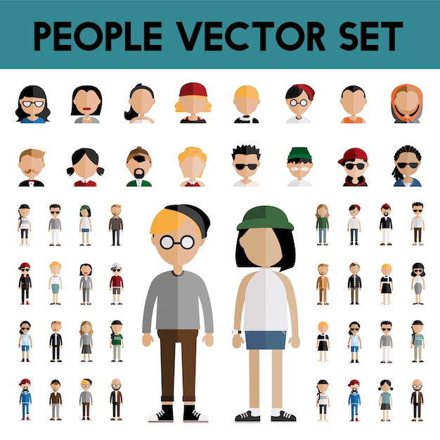 Diversity community people flat design icons concept