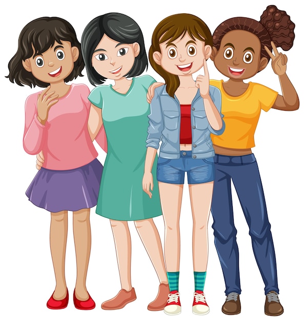 Бесплатное векторное изображение Вектор дружбы девушек разнообразия