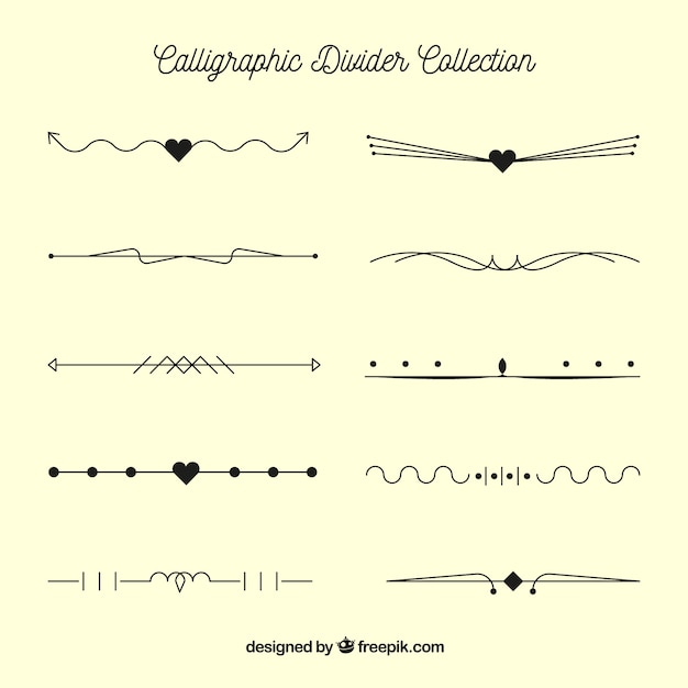 Бесплатное векторное изображение Коллекция делителей в каллиграфическом стиле