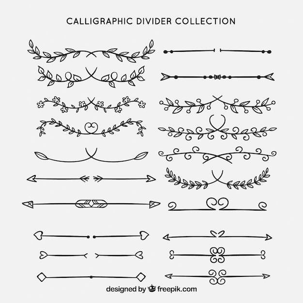 Бесплатное векторное изображение Коллекция делителей в каллиграфическом стиле