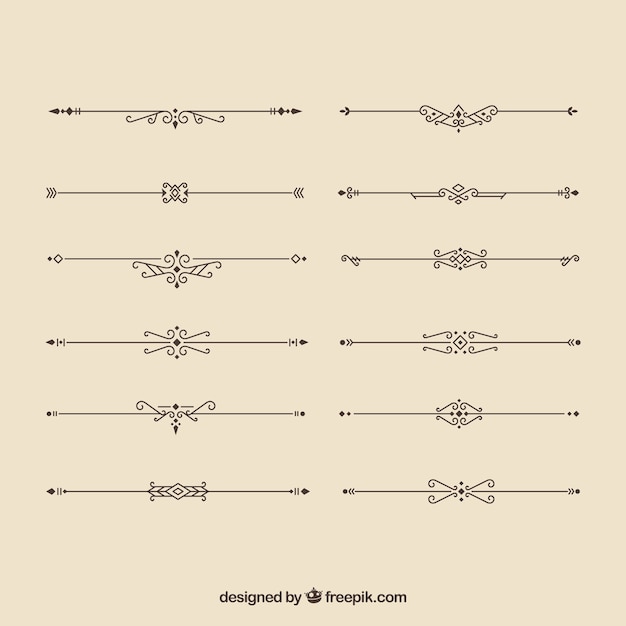 Бесплатное векторное изображение Коллекция делителей в каллиграфическом стиле